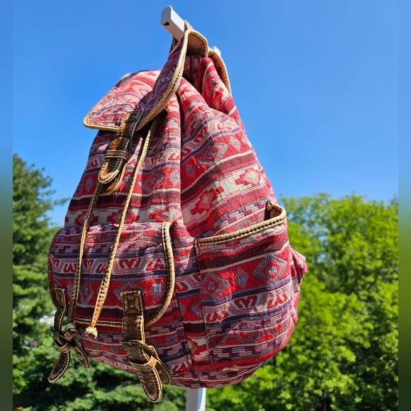 AEROPOSTALE Tribal Design Drawstring Backpack w/Distressed Leather Trim - Picture 2 of 7